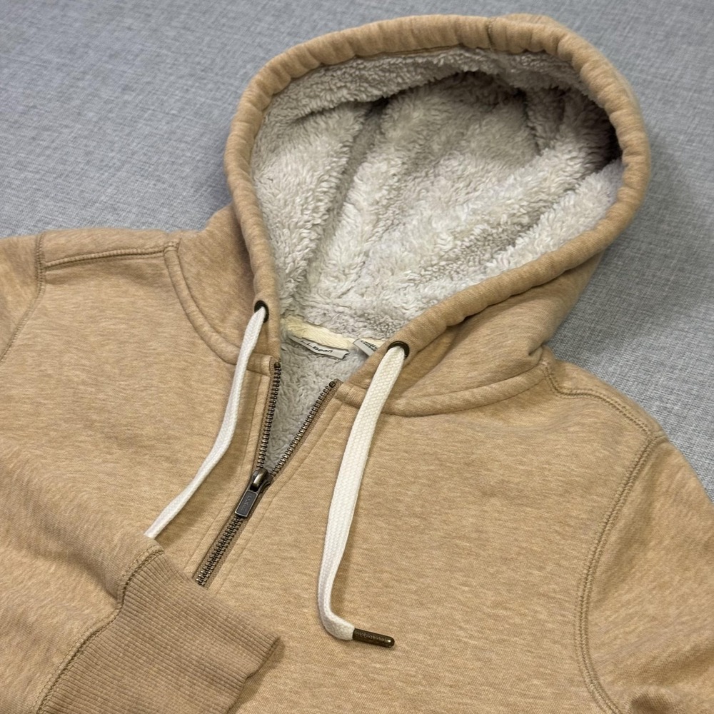 L.L. Bean Sherpa Lined Fleece Hoodie Sweatshirt Women's Small Beige Full Zip